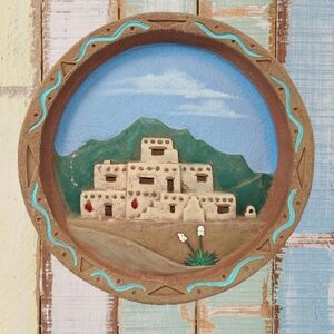 New Mexico Clay Pottery Wall Art By Leonardo Jaramillo 3D Effect Adobe Building